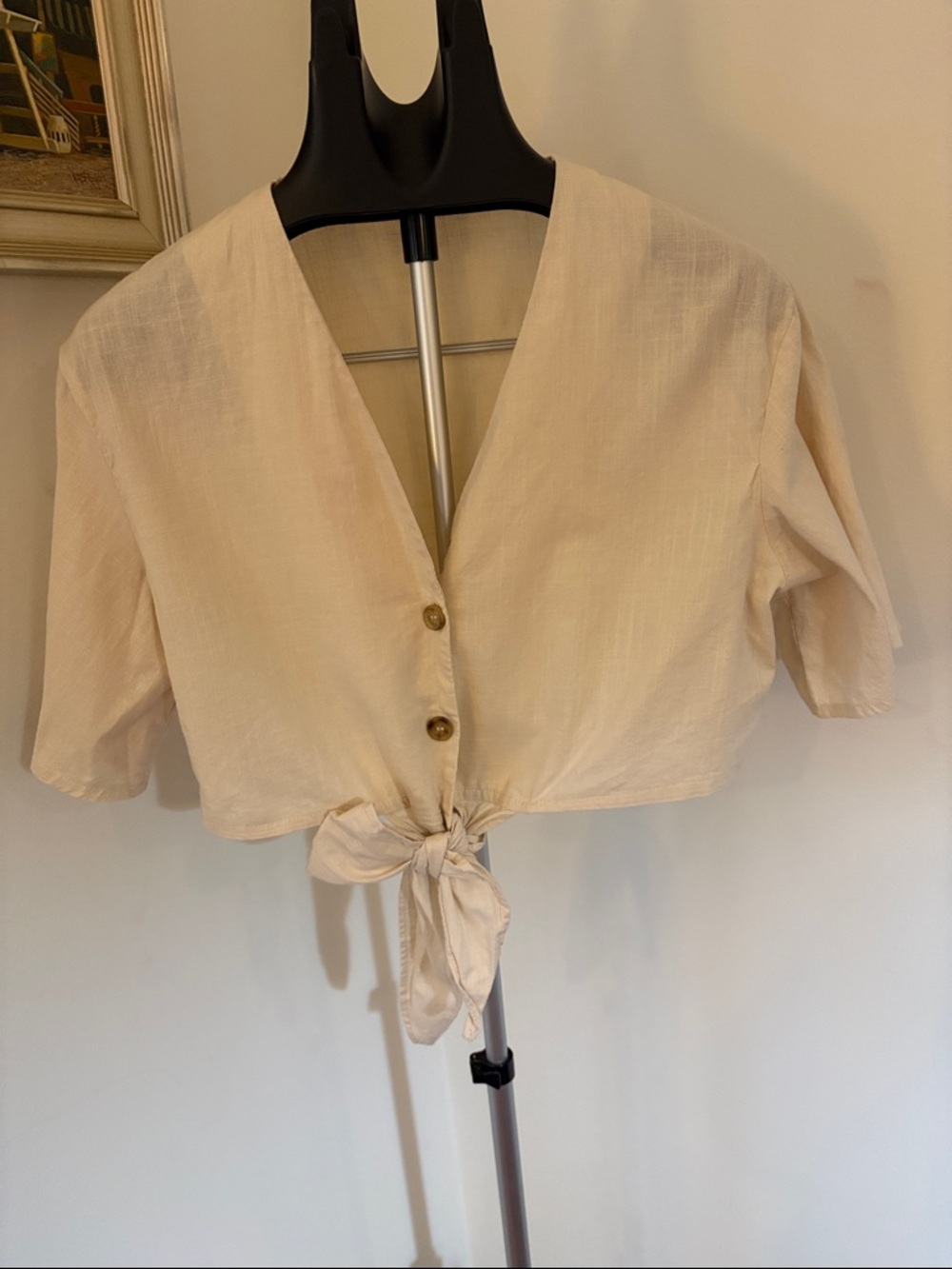 SHEIN Short Sleeve Cropped Tie Front 100% CottonSize Large Top Boxy Boho Capsule